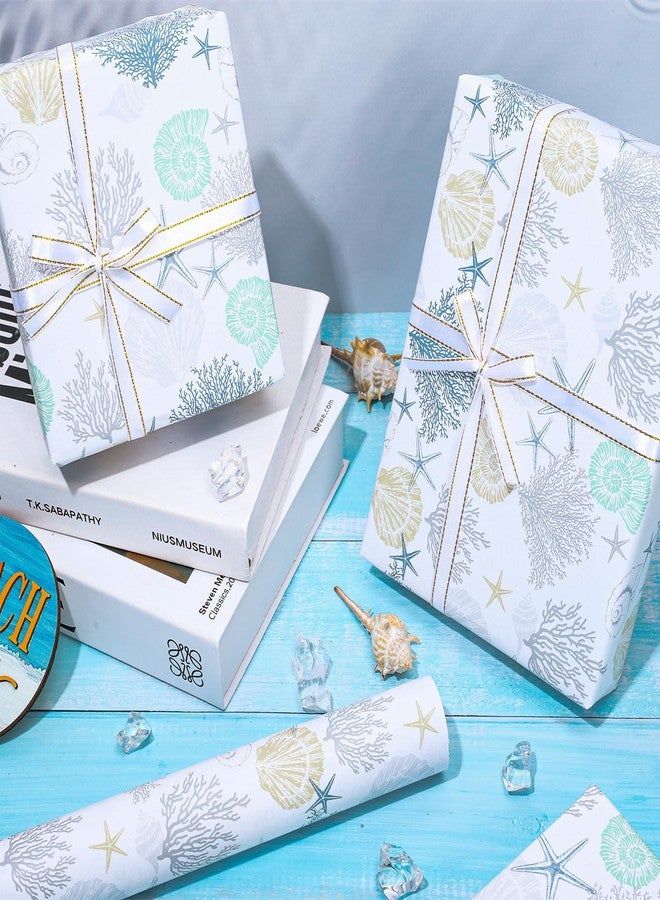 وولاين ورق تغليف هدايا "والاين أوشن" - لفة صغيرة - 17 بوصة × 32.8 قدم، ورق تغليف هدايا بنقشة أصداف المرجان الساحلية، مثالي للأعمال الفنية والحرفية، وحفلات الزفاف، وأعياد الميلاد، وحفلات استقبال المولود، ولوازم الحفلات. - Image 4